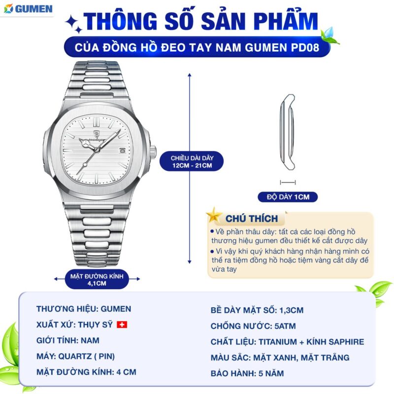 Đồng Hồ Đeo Tay Nam Gumen PD08 30 Đồng Hồ Đeo tay Nam Gumen Pd08 Đẳng cấp Thời Thượng Chính Hãng Sản Xuất Tại Thụy Sĩ Bảo Hành 5 Năm Hơn + 20.000 Lượt Mua hàng
